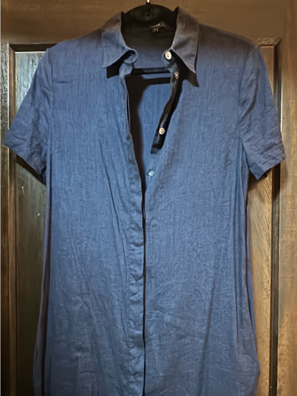 Theory Women’s Short Sleeve Button down Shirt dress in Navy Blue with pockets